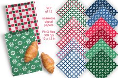 Cottage Flowers and Checks Seamless Patterned Papers PNG