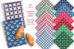 Cottage Flowers and Checks Seamless Patterned Papers PNG