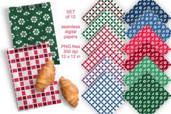 Cottage Flowers and Checks Seamless Patterned Papers PNG