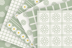 Cottage sage daisy seamless patterns Digital paper bundle Product Image 3