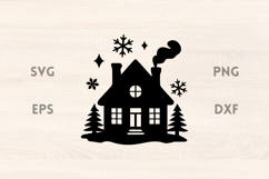 Christmas Scene with Cozy Cottage SVG Product Image 1