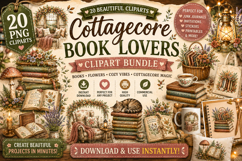 Cottagecore Book Lovers PNG Clipart Bundle Product Image 1