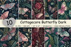 Cottagecore Butterfly Dark Digital Paper, Seamless Watercolor Pattern Bundle, Printable Scrapbook Paper, Moody Enchanted Design Collection