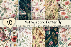 Cottagecore Butterfly Digital Paper, Seamless Watercolor Pattern Bundle, Printable Scrapbook Paper, Wildflower Botanical Design Collection