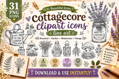 Cottagecore Clipart Icons Line Art PNG Bundle Product Image 1