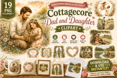 Cottagecore Dad and Daughter PNG Clipart Bundle Product Image 1