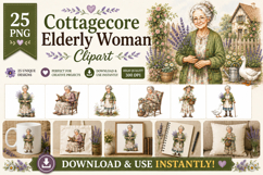 Cottagecore Elderly Woman Clipart Bundle | PNG Grandmother Product Image 1