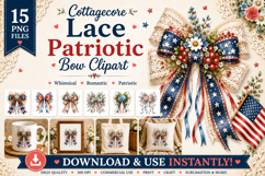 Cottagecore Lace Patriotic Bow Clipart PNG Bundle Product Image 1