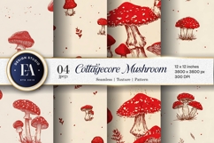 Cute Hand-Drawn Cottagecore Mushroom Art Digital Paper Product Image 1