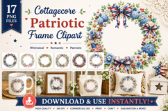 Cottagecore Patriotic Frame Clipart PNG Bundle Product Image 1