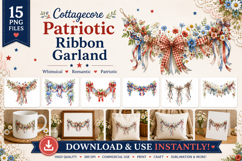 Cottagecore Patriotic Ribbon Garland Clipart PNG Bundle Product Image 1