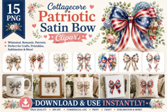 Patriotic Satin Bow Clipart PNG Bundle | Americana Bows Product Image 1