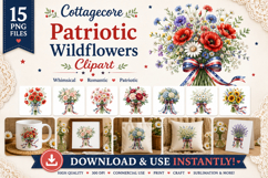 Cottagecore Patriotic Wildflowers Clipart PNG Bundle Product Image 1