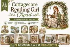 Cottagecore Reading Girl Clipart Bundle 33 PNG Files Product Image 1