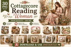 Cottagecore Reading Woman Clipart Bundle 30 PNG Files Product Image 1