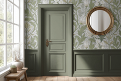 Vintage Wallpaper With Wainscotting Mockup PSD Product Image 3