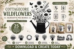 Cottagecore Wildflowers Silhouette PNG Clipart Product Image 1