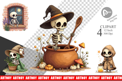 Cottagecore Witch Skeleton Clipart Product Image 1