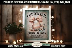 Cottontail Colored Eggs Sublimation Design |Vintage Sign PNG Product Image 1