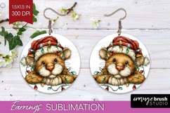 Cougar Tangled In Christmas Lights Round Earrings Funny Xmas Product Image 1