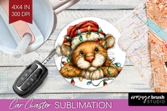 Cougar Tangled In Christmas Lights Car Coaster Funny Xmas Product Image 1