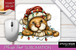 Cougar Tangled In Christmas Lights Mouse Pad Sublimation Product Image 1