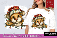 Cougar Tangled In Christmas Lights Square Tshirt Background Product Image 1