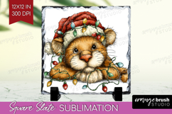 Cougar Tangled In Christmas Lights Slate PNG Funny Xmas Product Image 1