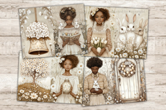 Country Easter Junk Journal Paper, Cottage Core Art, GlamArtZhanna, Spring Picture Collage, Easter Black Woman, Brown Easter Graphics, Easter Egg Hunt Illustration, Country Easter Pages, Journal Printable Paper Bundle, Rustic Collage Sheet