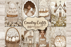 Country Easter Junk Journal Paper, Cottage Core Art, GlamArtZhanna, Spring Picture Collage, Easter Black Woman, Brown Easter Graphics, Easter Egg Hunt Illustration, Country Easter Pages, Journal Printable Paper Bundle, Rustic Collage Sheet