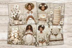 Country Easter Junk Journal Paper, Cottage Core Art, GlamArtZhanna, Spring Picture Collage, Easter Black Woman, Brown Easter Graphics, Easter Egg Hunt Illustration, Country Easter Pages, Journal Printable Paper Bundle, Rustic Collage Sheet