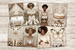 Country Easter Junk Journal Paper, Cottage Core Art, GlamArtZhanna, Spring Picture Collage, Easter Black Woman, Brown Easter Graphics, Easter Egg Hunt Illustration, Country Easter Pages, Journal Printable Paper Bundle, Rustic Collage Sheet