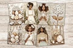 Country Easter Junk Journal Paper, Cottage Core Art, GlamArtZhanna, Spring Picture Collage, Easter Black Woman, Brown Easter Graphics, Easter Egg Hunt Illustration, Country Easter Pages, Journal Printable Paper Bundle, Rustic Collage Sheet