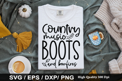 Country Music Boots and Bonfires SVG - Fall Quotes Design Product Image 1