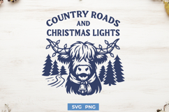 Country Roads Christmas Lights SVG | Highland Cow Christmas Product Image 1