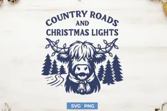 Country Roads Christmas Lights SVG | Highland Cow Christmas Product Image 1