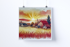 Countryside Village at Sunrise - Digital Illustrations Product Image 5