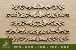 Couple Birds Border Silhouette SVG Product Image 1