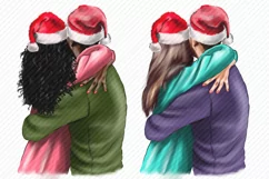 Couple Clipart in Santa Hat Christmas Family Clipart Product Image 2