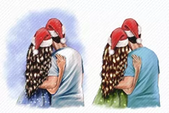 Christmas Family Couple Clipart Santa Hat Men Women Clipart Product Image 2