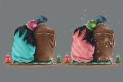 Christmas Couple Clipart African American European Asian Product Image 2