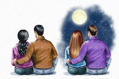 Family Couple Clipart Under the Moon People Clipart Product Image 2