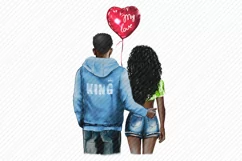 A girl and a guy with a balloon in the shape of a heart Product Image 2