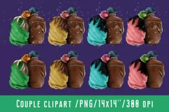 Christmas Couple Clipart African American European Asian Product Image 1