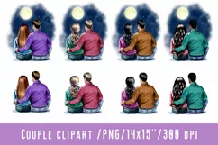 Family Couple Clipart Under the Moon People Clipart Product Image 1