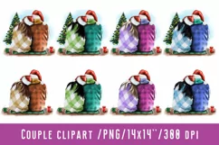 Couple Clipart In Santa Hat Christmas Family Christmas Tree Product Image 1