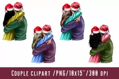 Couple Clipart in Santa Hat Christmas Family Clipart Product Image 1