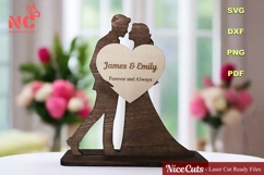 Couple Holding Heart Laser Cut Ready Files - Love Sign SVG Product Image 1