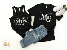 Mr. & Mrs. EST. 2023 wedding shirt SVG cut file - retro svg Product Image 2