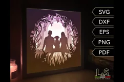3D dog lightbox svg template with layered male and female couple with dog design